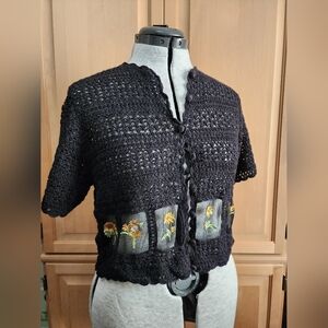 Vintage Crochet Cardigan With Sunflowers